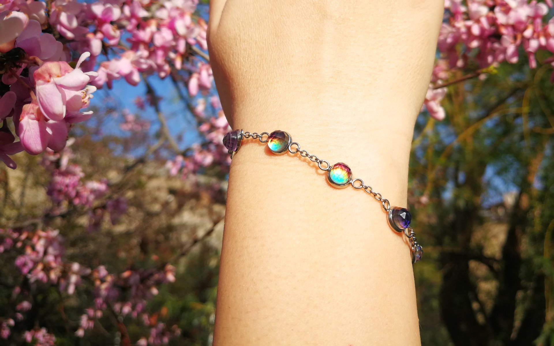 Venus of the Seven Skies - Mood Bracelet - 6 mm - Stainless Steel - AAA Crystal Quartz faceted