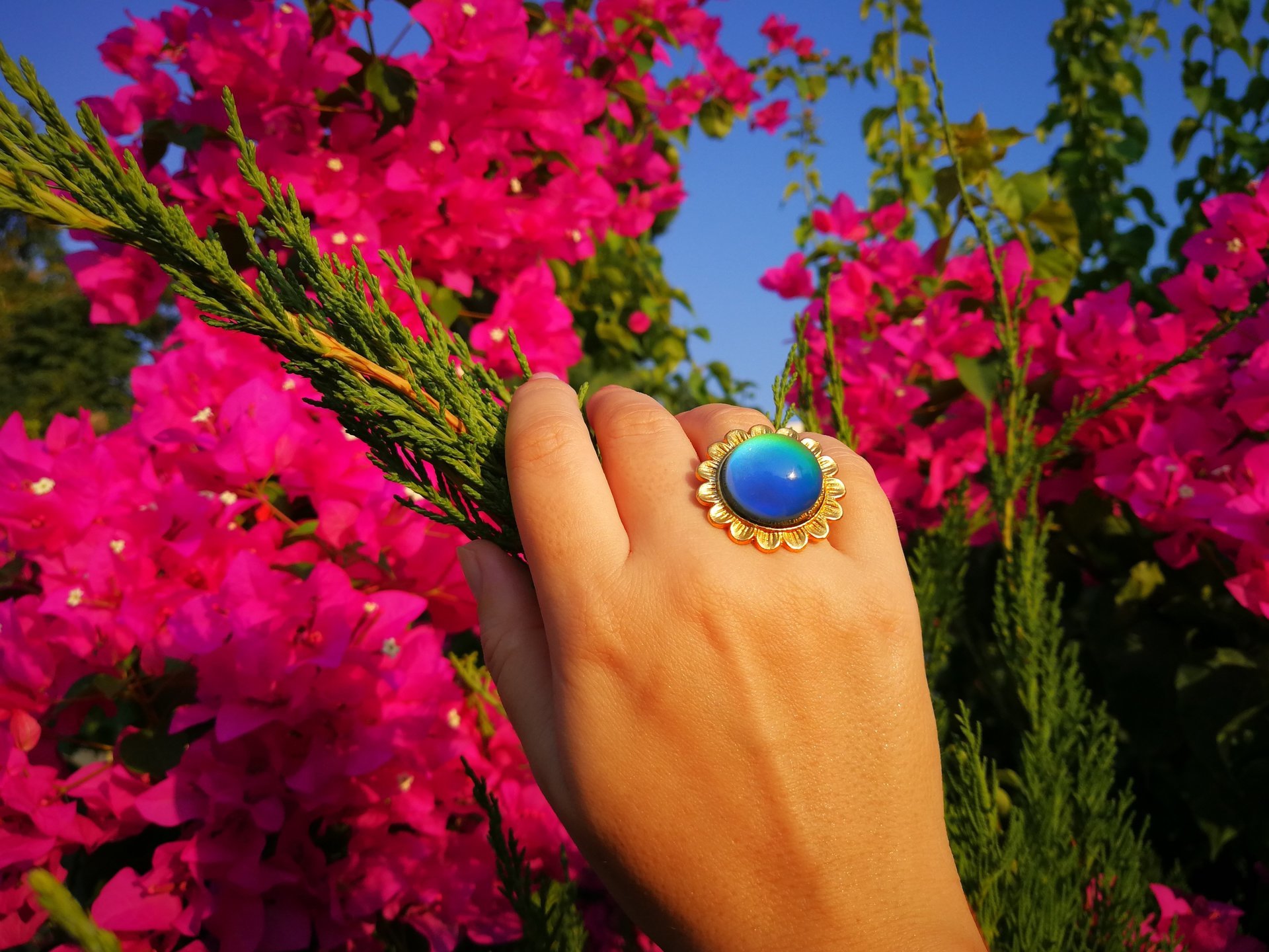 Golden Sunrise of Beauty - Mood Ring - 20 mm - 24K Gold Plated Sterling Silver 925