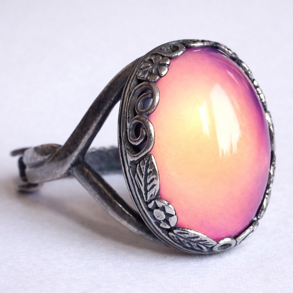 Silver Dream of Night Flowers - Mood Ring - Adjustable - 18x13 mm - Sterling Silver 925 Oxidized