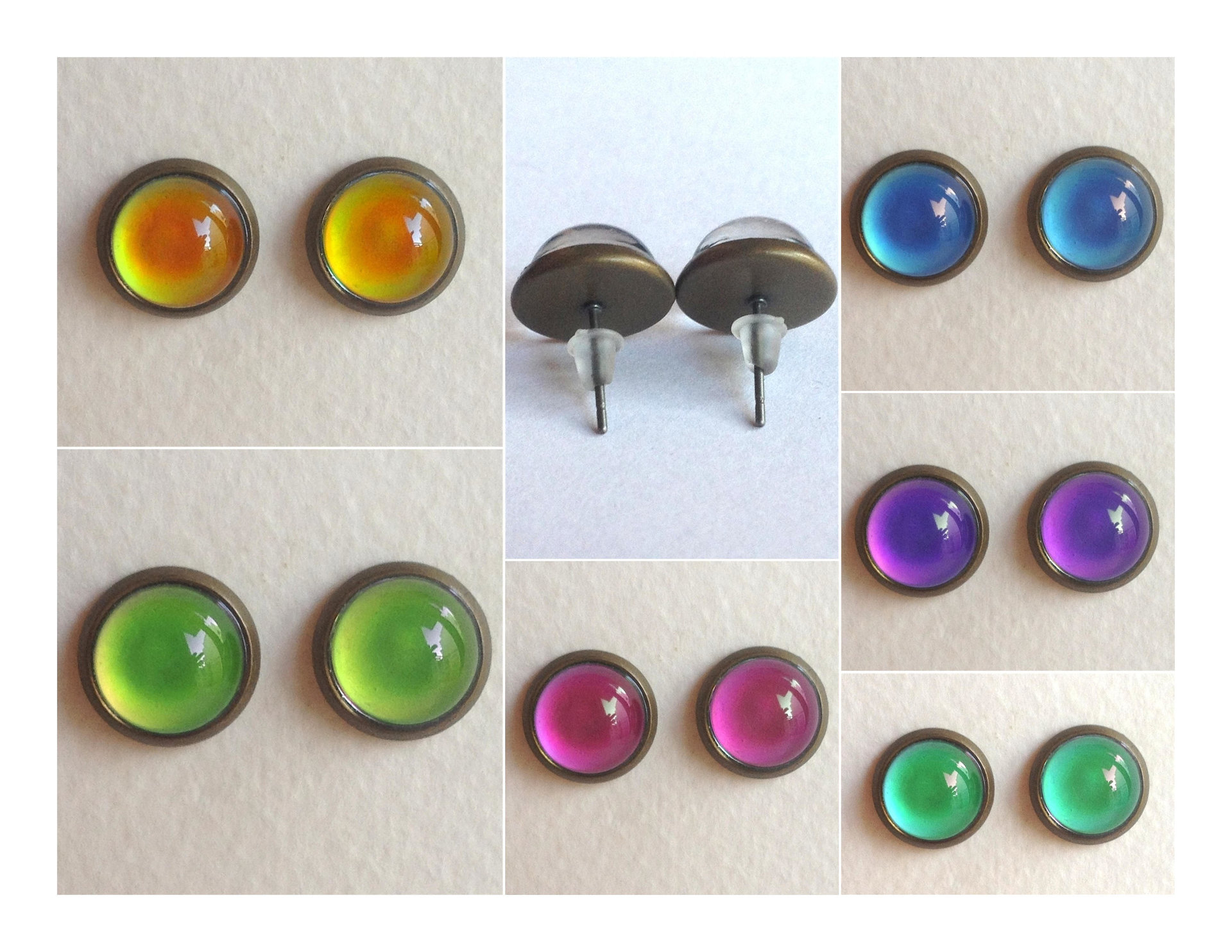 Amazing Colors of Joy - Mood Stud Earrings - 10 mm - Brass