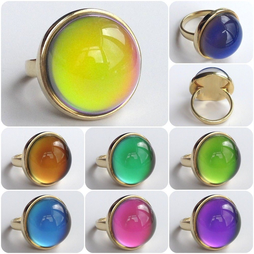 Golden Sun of Elegance - Mood Ring - 20 mm - 24K Gold Plated Sterling Silver 925