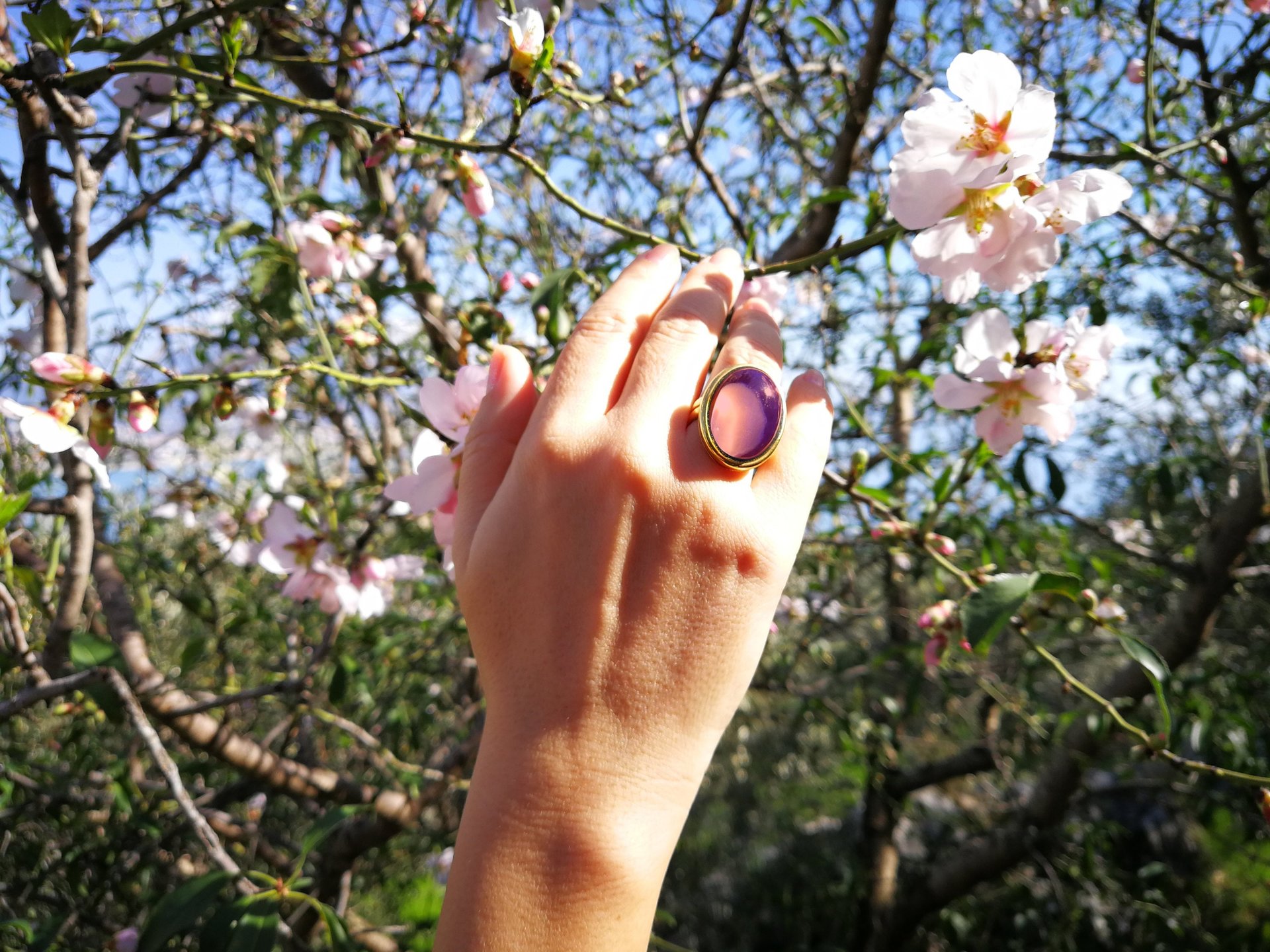 Golden Fountain of Youth - Mood Ring - 25x18 mm - 24k Gold Plated Sterling Silver 925