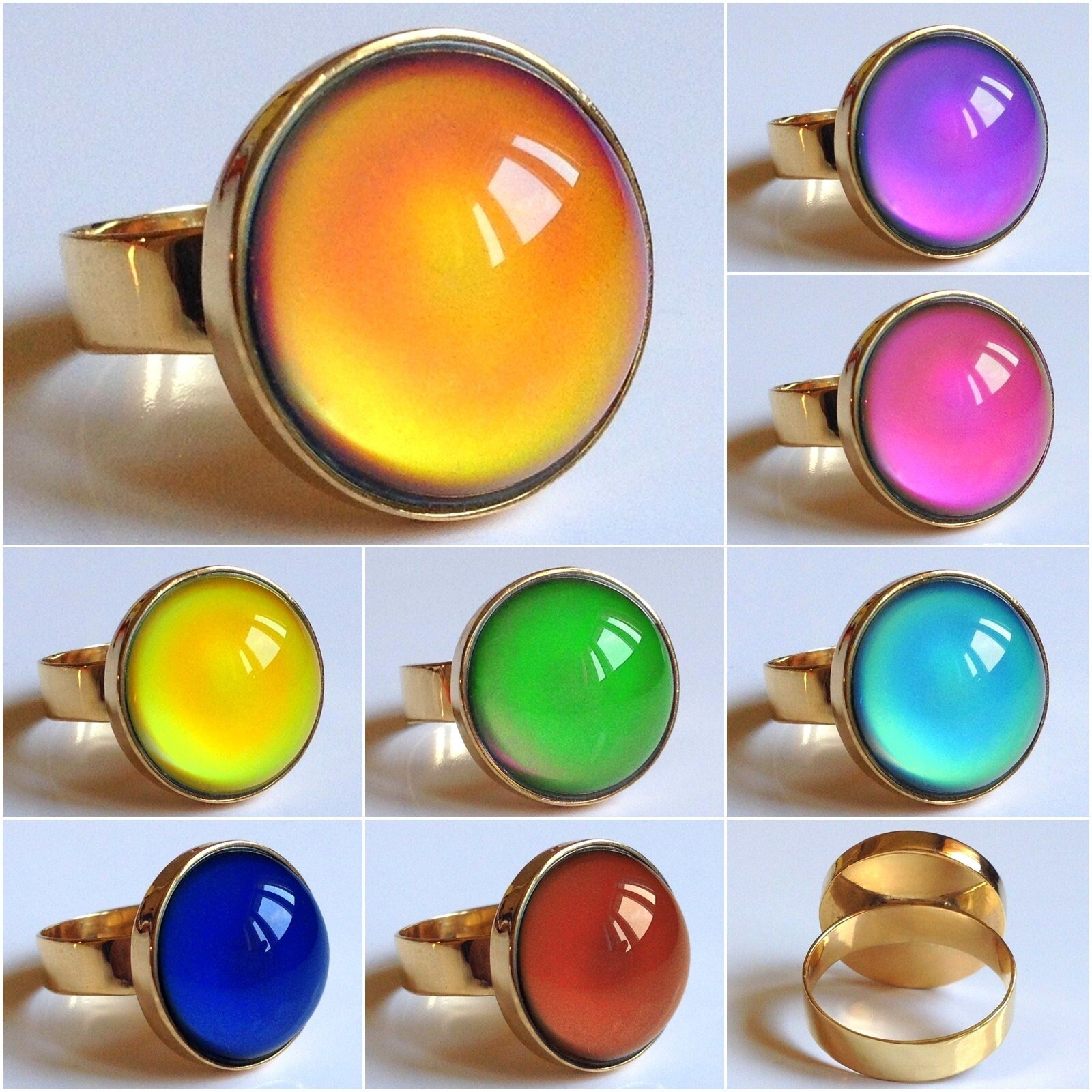 Golden Dream - Mood Ring - 16 mm - 24K Gold Plated Sterling Silver 925