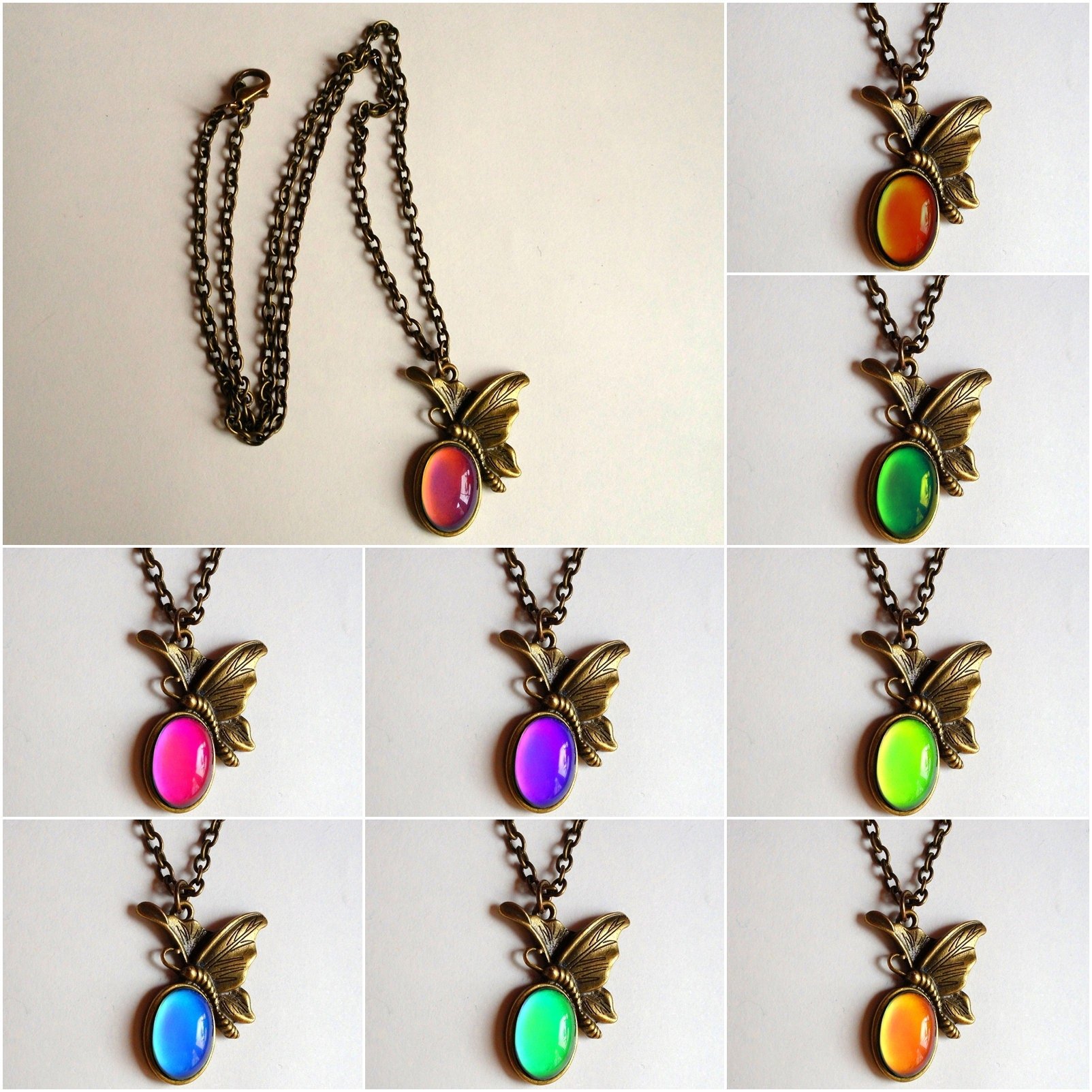 Butterflies of Happiness - Mood Necklace - 14x10 mm - Brass