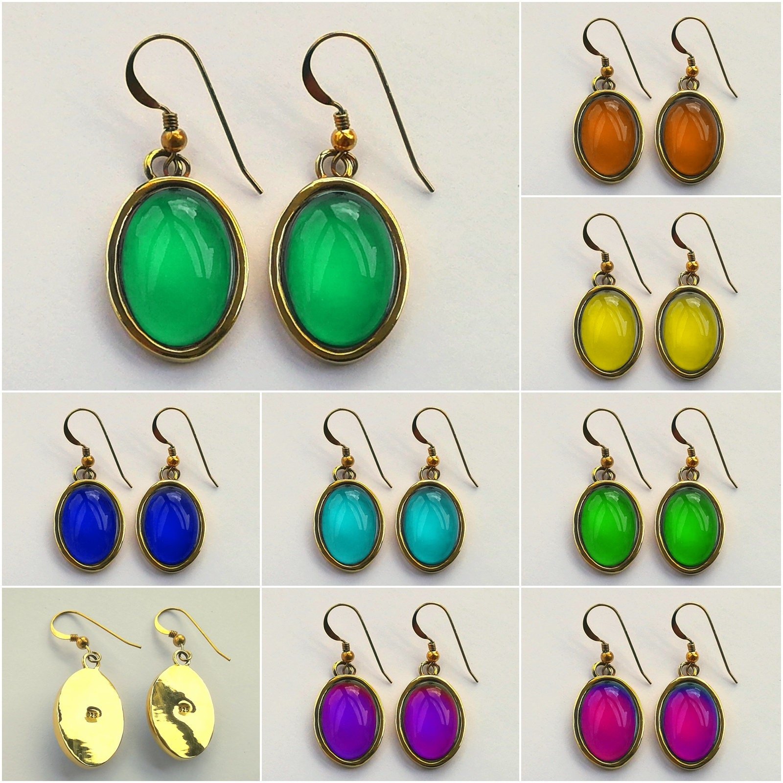 Golden Fire of Youth - Mood Earrings - 18x13 mm - 24k Gold Plated Sterling Silver 925