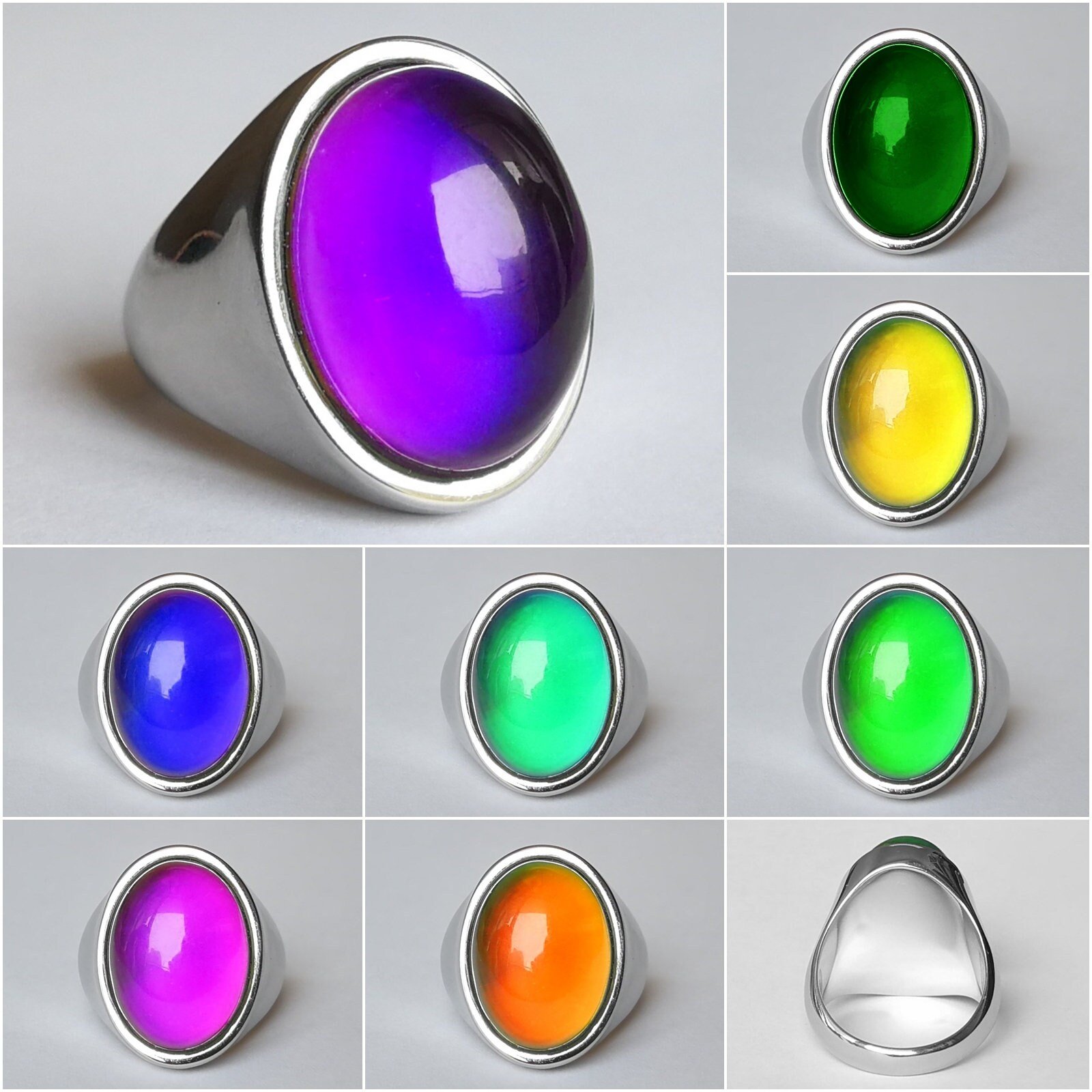 King of Gentlemen - Mood Ring - 18x13 mm - Stainless Steel - smooth AAA Crystal Quartz