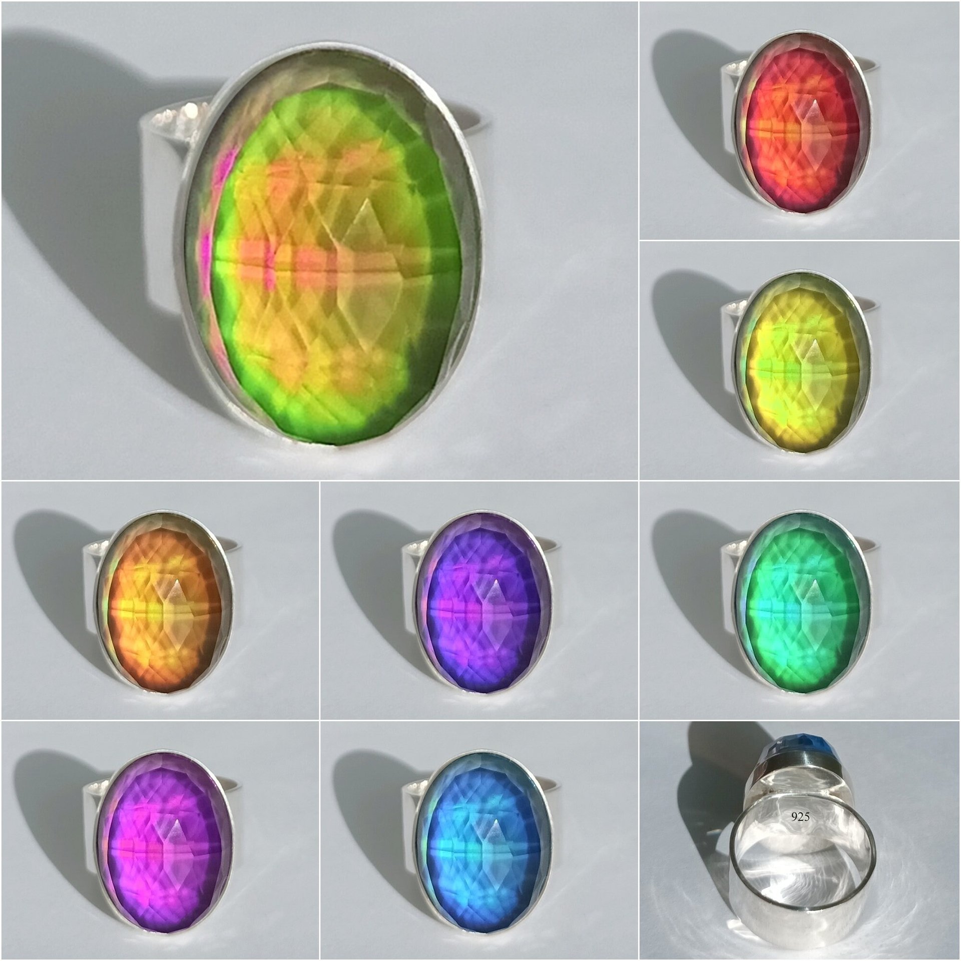 White Fire - Mood Ring - 20x15 mm - Sterling Silver 925 (pure or gold plated) - AAA Crystal Quartz