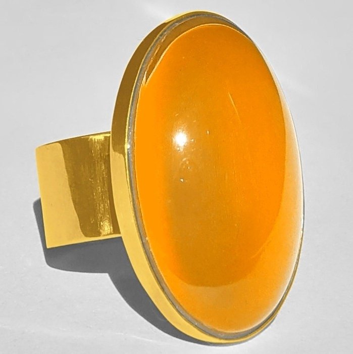 Golden Mirror of Beauty - Mood Ring - 30x20 mm - 24k gold plated Sterling Silver 925