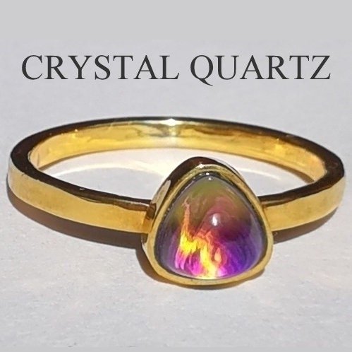 The Little Lord - Mood Ring - 6 mm - 24k Gold Plated Sterling Silver 925 - AAA Crystal Quartz