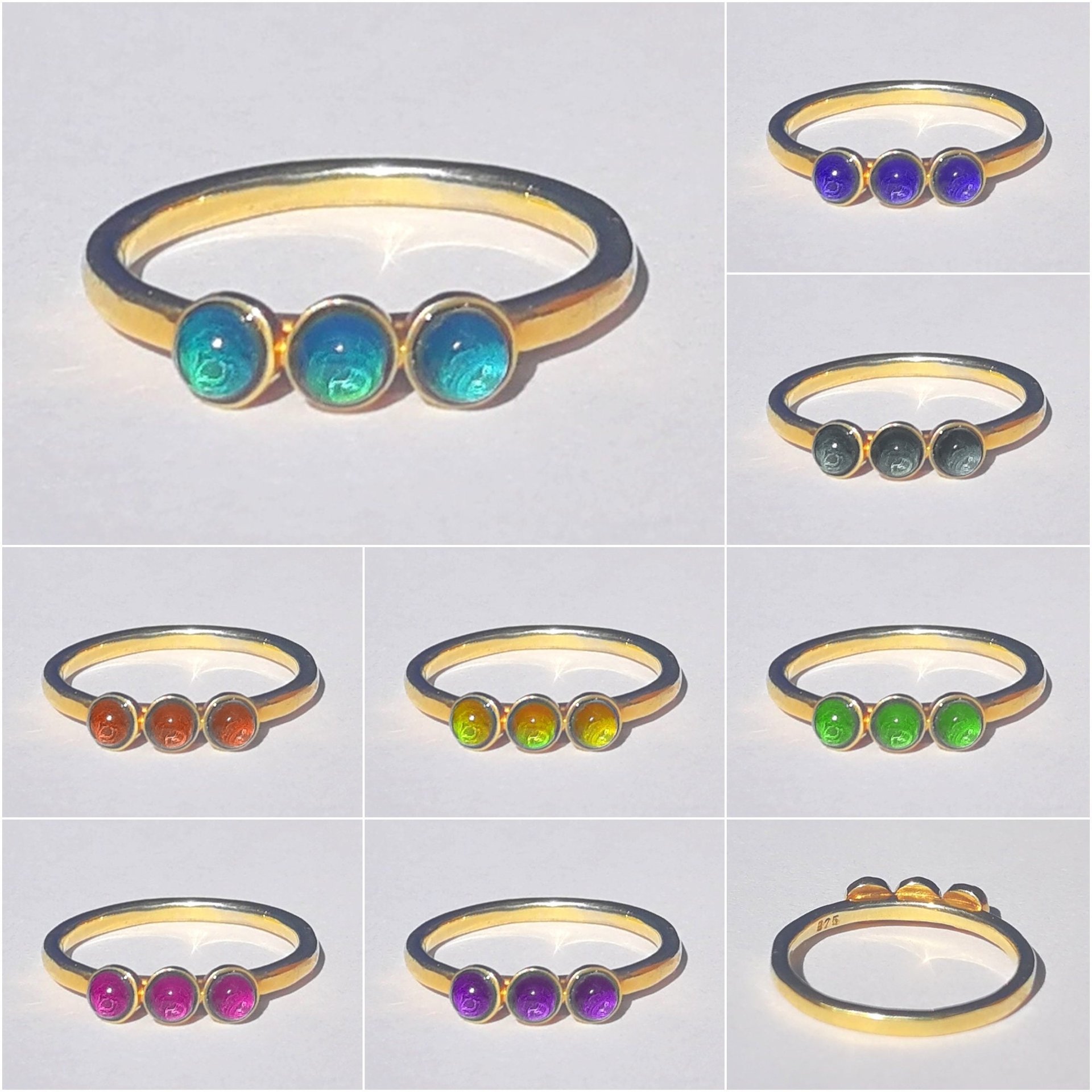 Three Wishes - Mood Ring - 4 mm - 24k Gold Plated Sterling Silver 925 - AAA Crystal Quartz