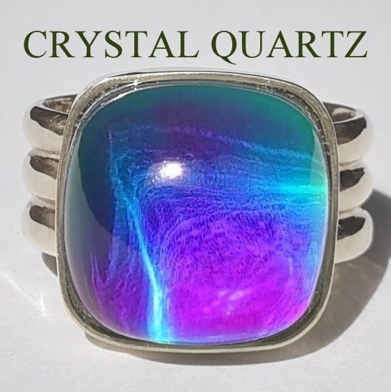 Northern Lights - Mood Ring - 15 mm - Sterling Silver 925 - AAA Crystal Quartz