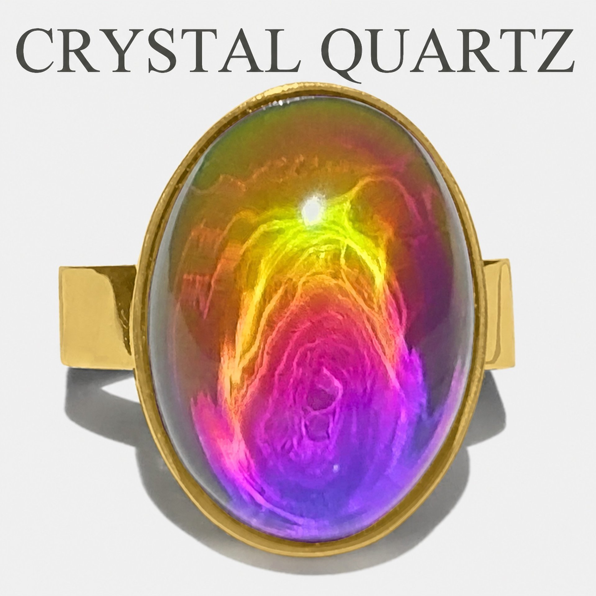 Crystal Star of Atlantis - Mood Ring - 18x13 mm - Gold Plated Sterling Silver 925 - AAA Crystal Quartz