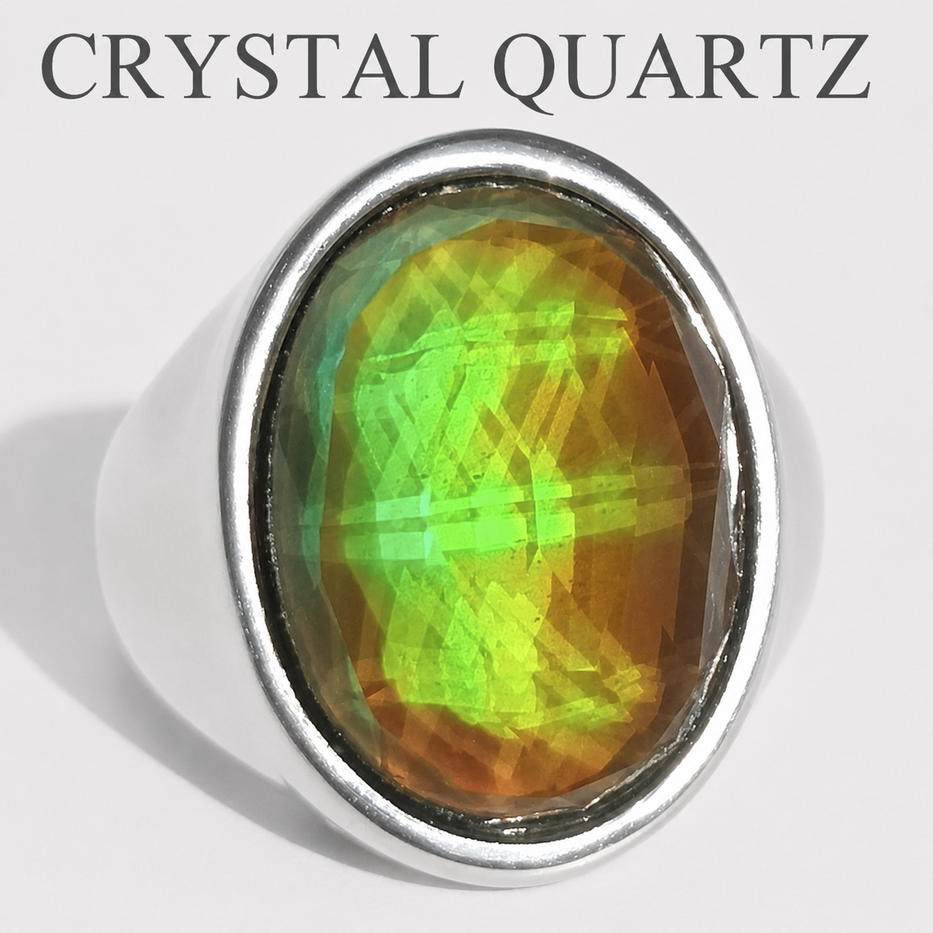 King of Gentlemen - Mood Ring - 18x13 mm - Stainless Steel - faceted AAA Crystal Quartz 