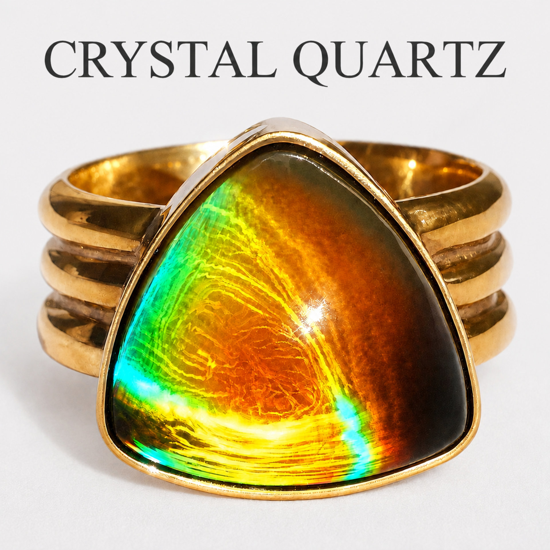 Lord of Lightning - Mood Ring - 15 mm - Gold Plated Sterling Silver 925 - AAA Crystal Quartz