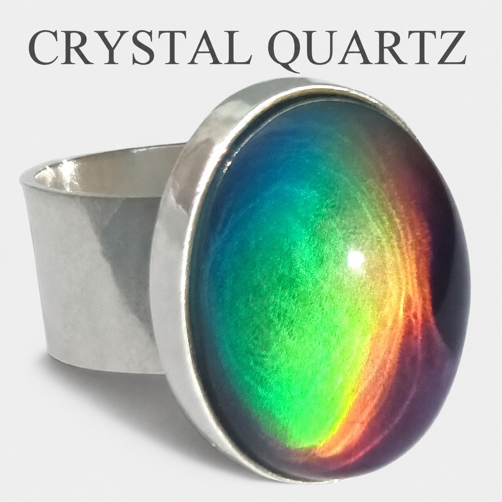 Queen of Heavenly Delight - Mood Ring - 20x15 mm - Sterling Silver 925 (pure or gold plated) - AAA Crystal Quartz