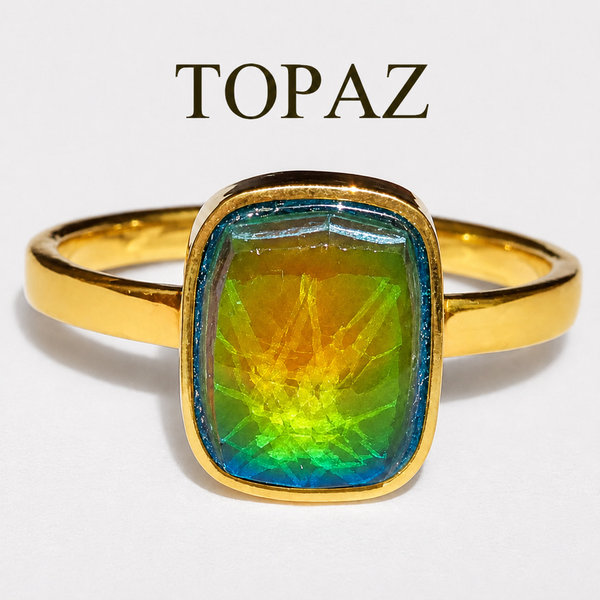 Duchess of the Fire Heart - Mood Ring - 9x7 mm - 24k Gold Plated Sterling Silver 925 - AAA Topaz