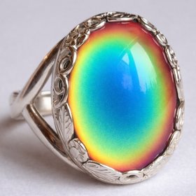 Silver Blossom of Light - Mood Ring - Adjustable - 18x13 mm - Sterling Silver 925