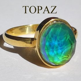 Essence of Enchantment - Mood Ring - 11x9 mm - 24k Gold Plated Sterling Silver 925 - AAA Topaz
