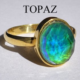 Essence of Enchantment - Mood Ring - 11x9 mm - 24k Gold Plated Sterling Silver 925 - AAA Topaz