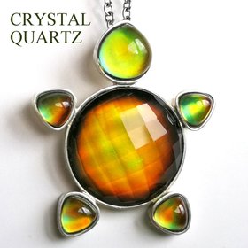 Divine Turtle - Mood Pendant - Sterling Silver 925 - AAA Crystal Quartz
