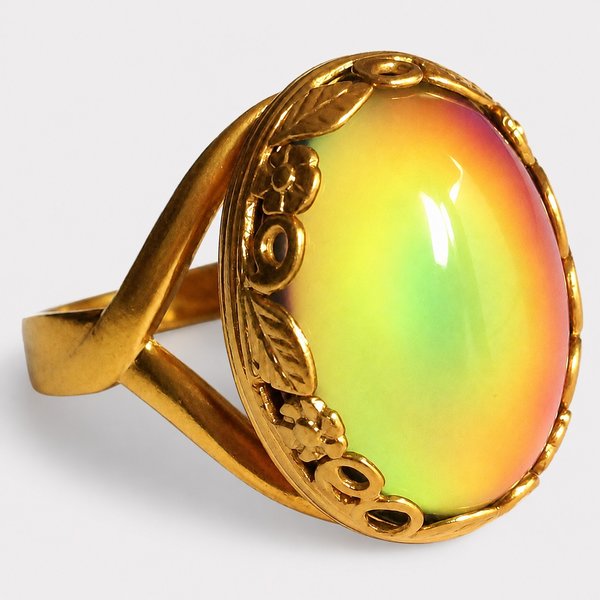 Golden Blossoms of Magic - Mood Ring - 18x13 mm - 24K Gold Plated Sterling Silver 925