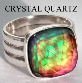 World of Mystery - Mood Ring - 15 mm - Sterling Silver 925 (pure or gold plated) - AAA Crystal Quartz