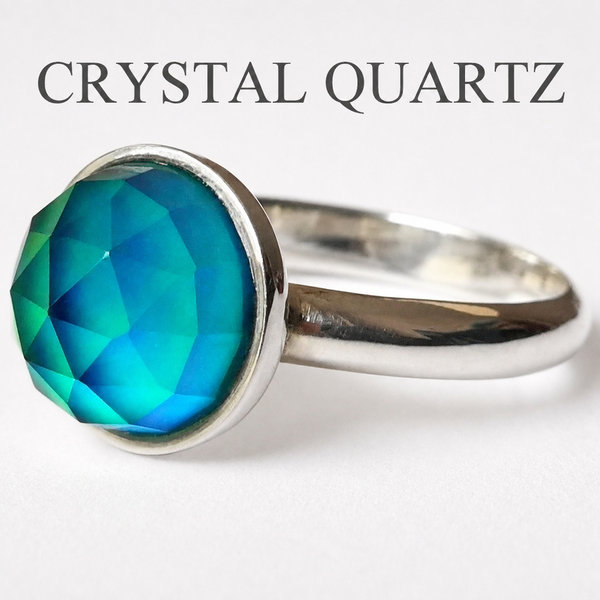 Chalice of Life - Mood Ring - 10 mm - Sterling Silver 925 (pure or gold plated) - AAA Crystal Quartz faceted 