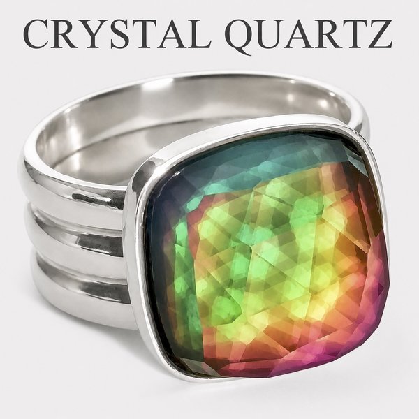 World of Mystery - Mood Ring - 15 mm - Sterling Silver 925 (pure or gold plated) - AAA Crystal Quartz