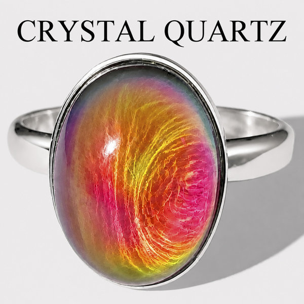 Season of Love - Mood Ring - 14x10 mm - Sterling Silver 925  - AAA Crystal Quartz