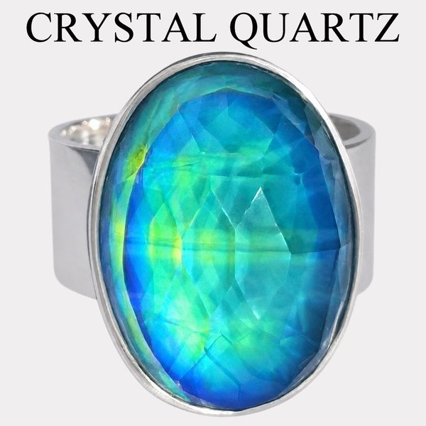 White Fire - Mood Ring - 20x15 mm - Sterling Silver 925 (pure or gold plated) - AAA Crystal Quartz