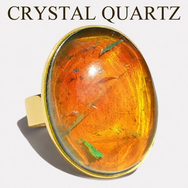 Holiday Ocean - Mood Ring - Crystal Quartz - 24x18 mm - Gold Plated Sterling Silver 925