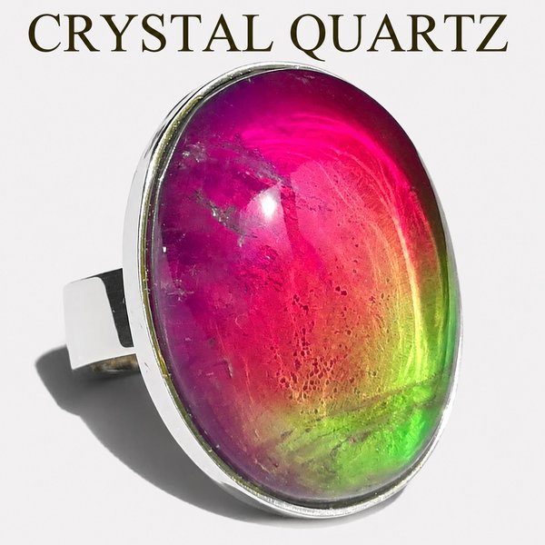 Holiday Ocean - Mood Ring - Crystal Quartz - 24x18 mm - Sterling Silver 925