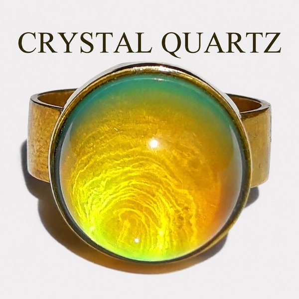 Sun of Antares - Mood Ring - 14 mm - Gold Plated Sterling Silver 925 - AAA Crystal Quartz