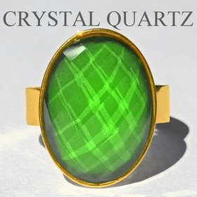 Golden Messenger of Glory - Mood Ring - 20x15 mm - Sterling Silver 925 - 24k Gold Plated - AAA Crystal Quartz faceted