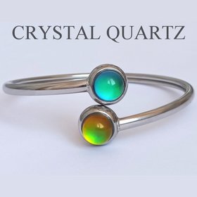 Twin Stars of the Garden of Seramis - Adjustable Mood Bangle - 8 mm - Stainless Steel - AAA Crystal Quartz - world premiere