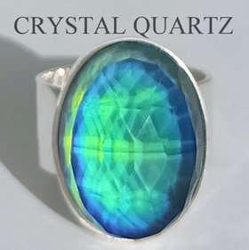 White Fire - Mood Ring - 20x15 mm - Sterling Silver 925 (pure or gold plated) - AAA Crystal Quartz