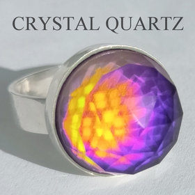 World of Crystal Stars - Mood Ring - 15 mm - Sterling Silver 925 (pure or gold plated) - AAA Crystal Quartz 