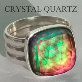 World of Mystery - Mood Ring - 15 mm - Sterling Silver 925 (pure or gold plated) - AAA Crystal Quartz