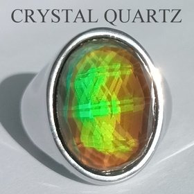 King of Gentlemen - Mood Ring - 18x13 mm - Stainless Steel - faceted AAA Crystal Quartz 