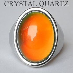 King of Gentlemen - Mood Ring - 18x13 mm - Stainless Steel - smooth AAA Crystal Quartz