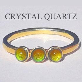 Three Wishes - Mood Ring - 4 mm - 24k Gold Plated Sterling Silver 925 - AAA Crystal Quartz