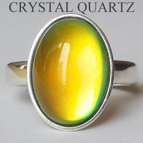 Princess of the Crystal Seas - Mood Ring - 14x10 mm - Sterling Silver 925 (pure or gold plated) - AAA Crystal Quartz