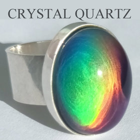 Queen of Heavenly Delight - Mood Ring - 20x15 mm - Sterling Silver 925 (pure or gold plated) - AAA Crystal Quartz