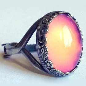 Silver Dream of Night Flowers - Mood Ring - Adjustable - 18x13 mm - Sterling Silver 925 Oxidized