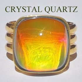 Northern Lights - Mood Ring - 15 mm - Gold Plated Sterling Silver 925 - AAA Crystal Quartz