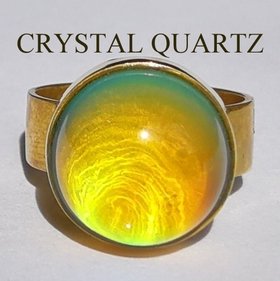 Sun of Antares - Mood Ring - 14 mm - Gold Plated Sterling Silver 925 - AAA Crystal Quartz