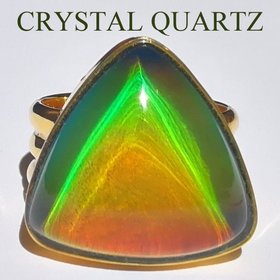 Sovereign of Lightning - Mood Ring - 20 mm - Gold Plated Sterling Silver 925 - AAA Crystal Quartz 