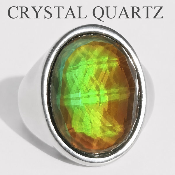 King of Gentlemen - Mood Ring - 18x13 mm - Stainless Steel - faceted AAA Crystal Quartz 