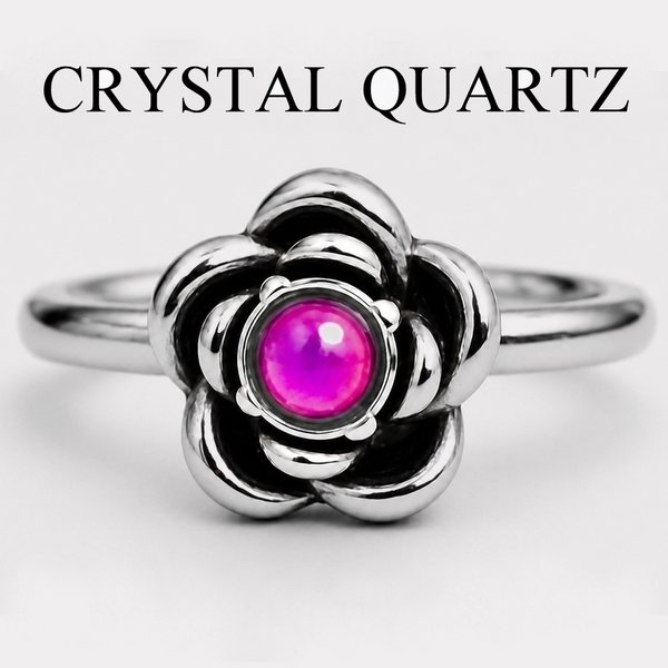 Rose of Love - Mood Ring - 3 mm - AAA Crystal Quartz - Stainless Steel - High Quality